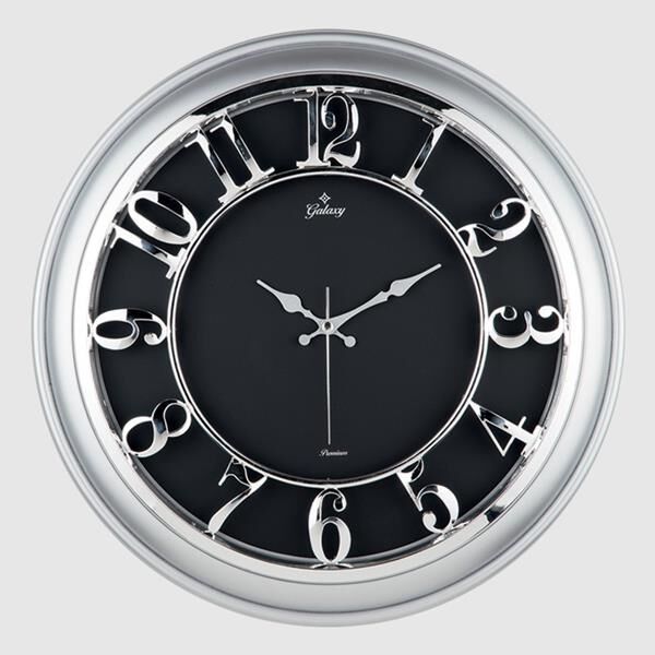 DUVAR SAATİ GÜMÜŞ GRİ ÇERÇEVELİ İÇİ SİYAH 45CM KAB...