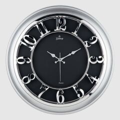 DUVAR SAATİ GÜMÜŞ GRİ ÇERÇEVELİ İÇİ SİYAH 45CM KAB...