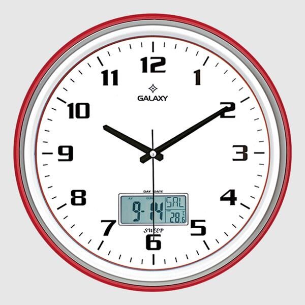 (T-1971-NG) DUVAR SAATİ KIRMIZI-GRİ ÇİZGİ ÇERÇEVEL...