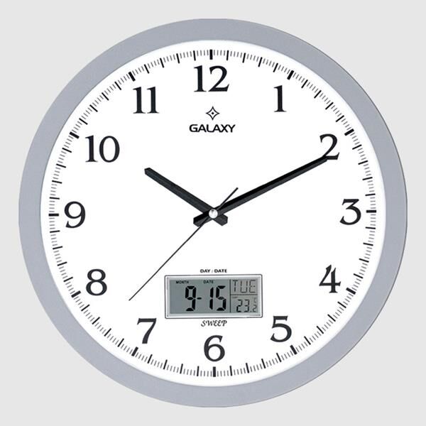 DUVAR SAATİ GRİ ÇERÇEVELİ 35.5CM TAKVİMLİ TERMOMET...