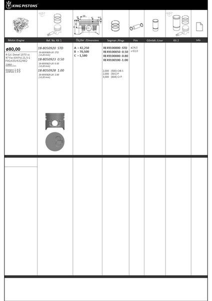 PİSTON KİTİ 1 (80+STD) RENAULT-NISSAN KANGOO 1.9 D...
