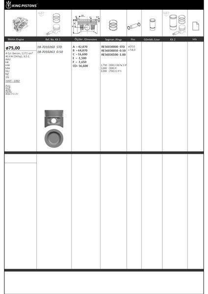 PİSTON KİTİ 1 (75+STD) VW-AUDI-SKODA-SEAT POLO GOL...