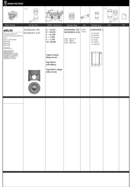 PİSTON KİTİ 1 (89+STD) OPEL-NISSAN-RENAULT-VAUXHAL...