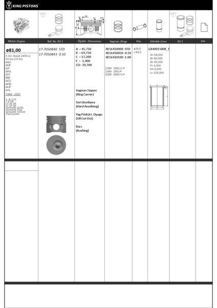 PİSTON+SEGMAN (1.&2.SİL.) (81+STD) VW-AUDI-SKODA-S...