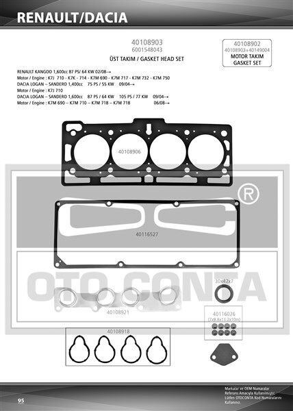 ÜST TAKIM CONTA DACIA LOGAN 04> SANDERO 08> ...