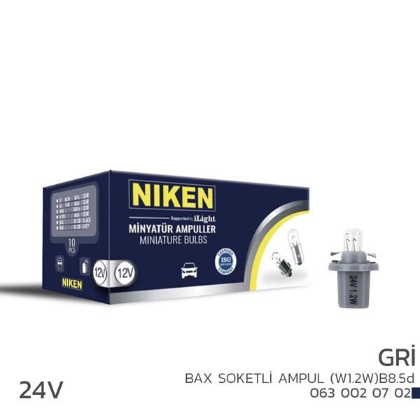 NIKEN 24V BAX SOKETLİ AMPUL (W1.2W)B8.5d GRİ 10L...