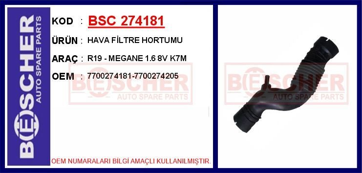 HAVA FİLTRE HORTUMU R19 - MEGANE 1.6 8V K7M