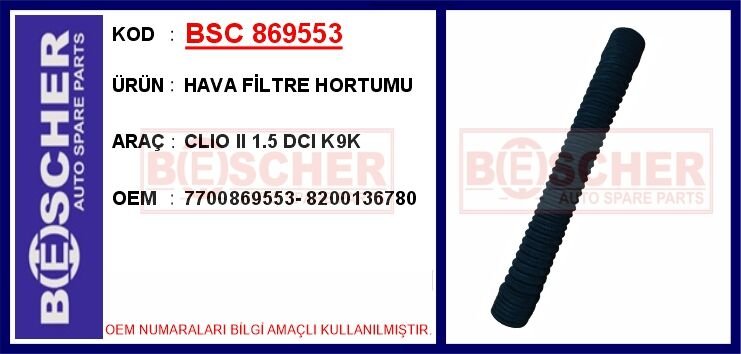 HAVA FİLTRE HORTUMU CLIO II 1.5 DCI K9K