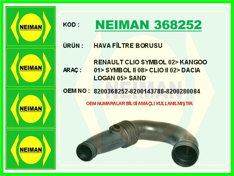 HAVA FİLTRE BORUSU RENAULT CLIO SYMBOL 02> KANG...