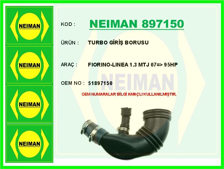 TURBO GİRİŞ BORUSU FIORINO-LINEA 1.3 MTJ 07=> 9...