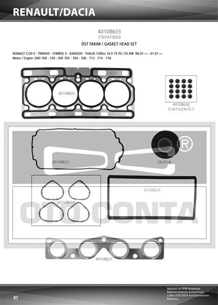 ÜST TAKIM CONTA SKC'Lİ CLIO II 98> KANGOO 01>...