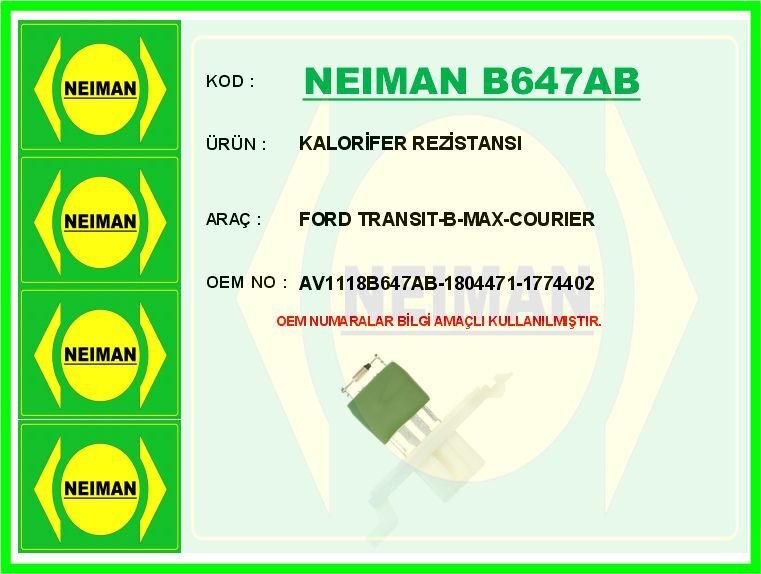 KALORİFER REZİSTANSI FORD TRANSIT-B-MAX-COURIER