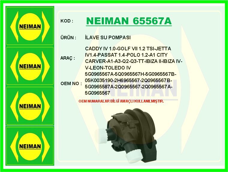 İLAVE SU POMPASI CADDY IV 1.0-GOLF VII 1.2 TSI-JET...