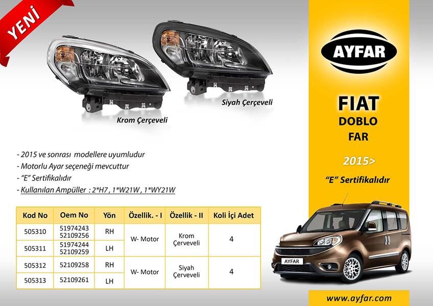 FAR SOL KROM ÇERÇEVELİ FIAT DOBLO 15>