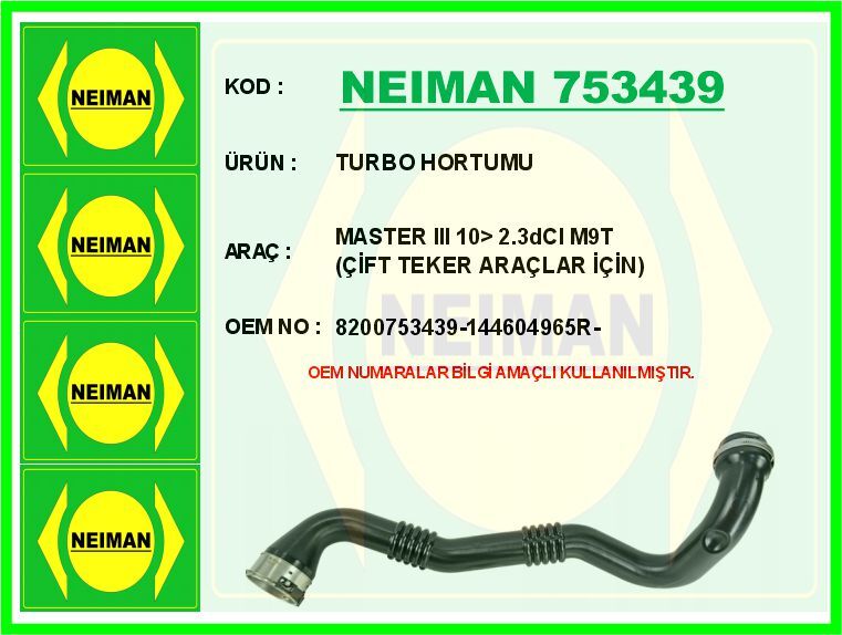 TURBO HORTUMU MASTER III 10> 2.3dCI M9T (ÇİFT T...