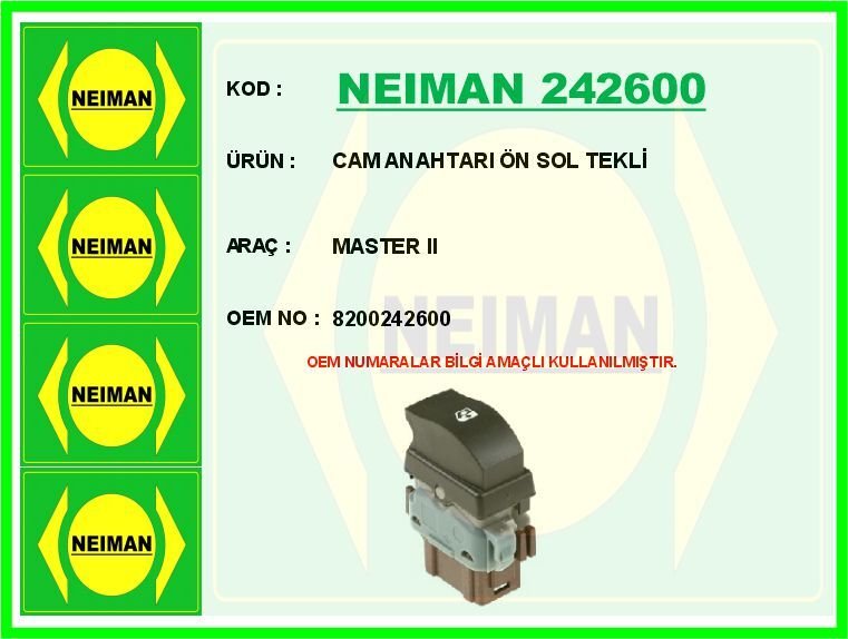 CAM ANAHTARI ÖN SOL TEKLİ MASTER II
