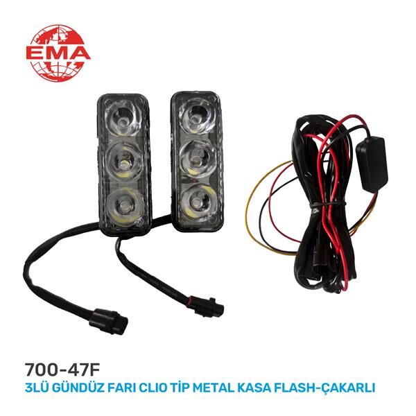 3LÜ GÜNDÜZ FARI CLIO TİP METAL KASA FLASH-ÇAKARLI