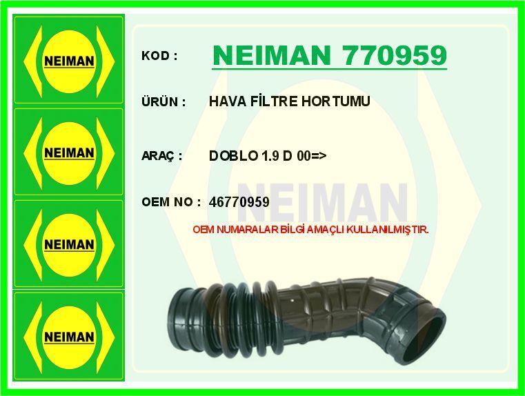 HAVA FİLTRE HORTUMU DOBLO 1.9 D 00=>