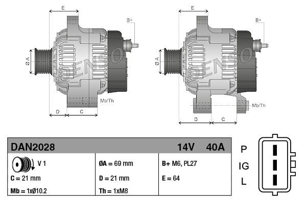 ALTERNATOR DAN2028 ALT F3A 14V 40A
