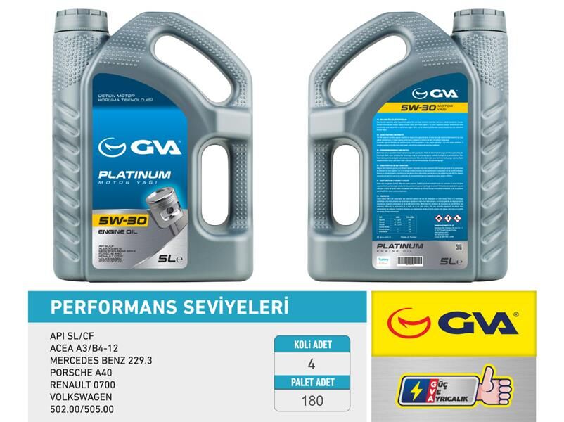 MOTOR YAĞI 5W30 5 LT PLATINUM TAM SENTETİK API SL/...
