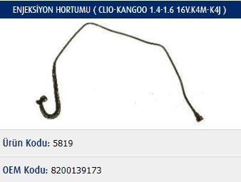 ENJEKSİYON HORTUMU RENAULT CLIO II-MEGANE-KANGOO 1...